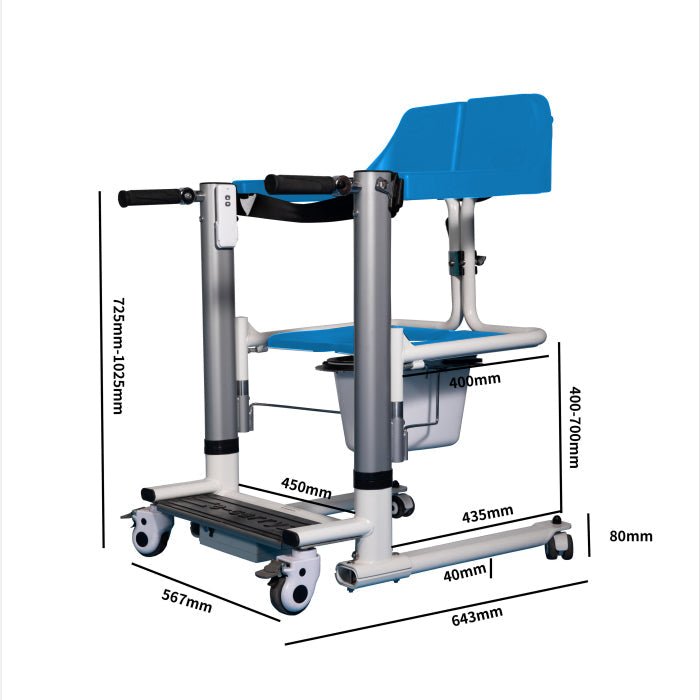 4-IN-1 Multifunctional Electric Lift Transfer, Shower, & Commode Chair for Safe Patient Care in Canada