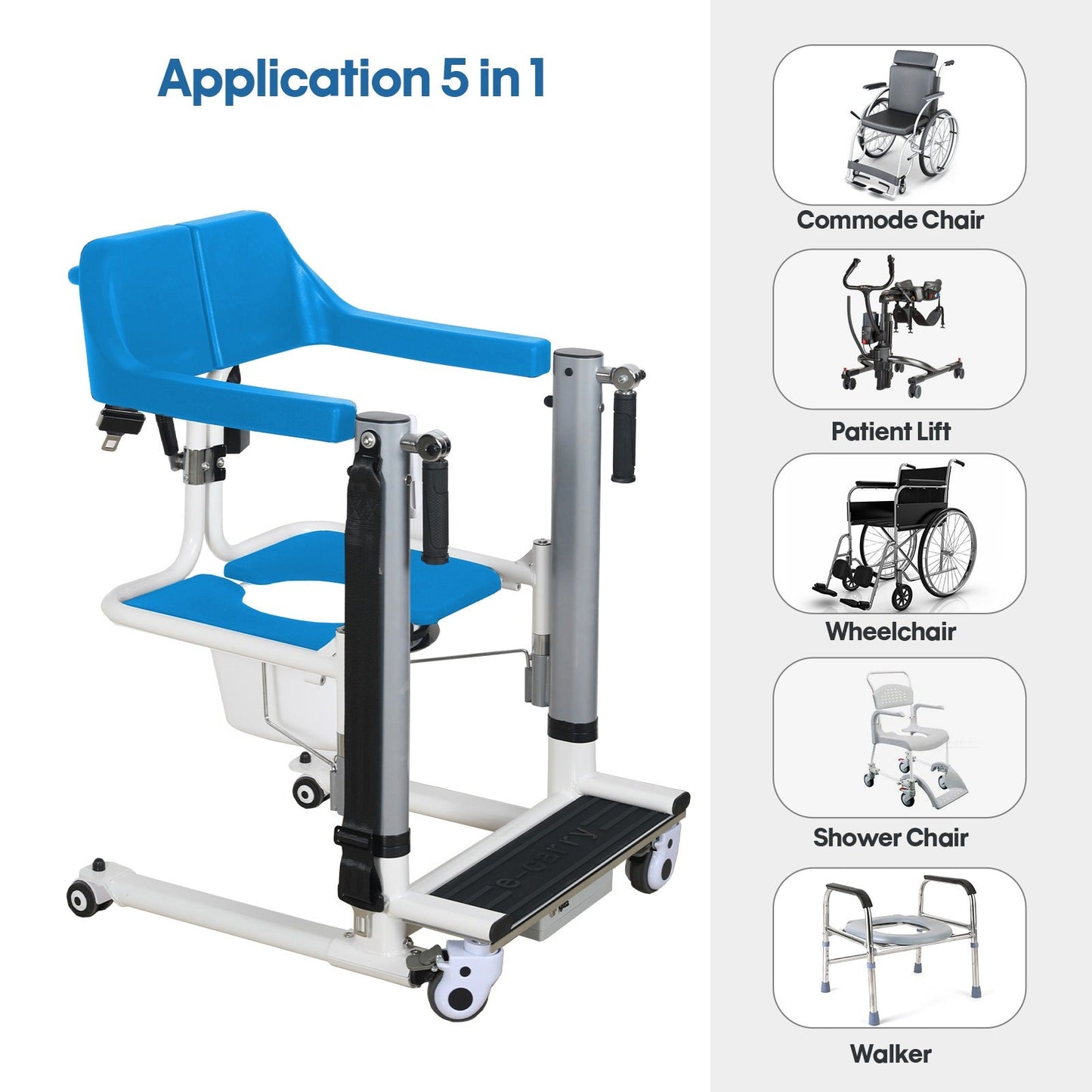 4-IN-1 Multifunctional Electric Lift Transfer, Shower, & Commode Chair for Safe Patient Care in Canada