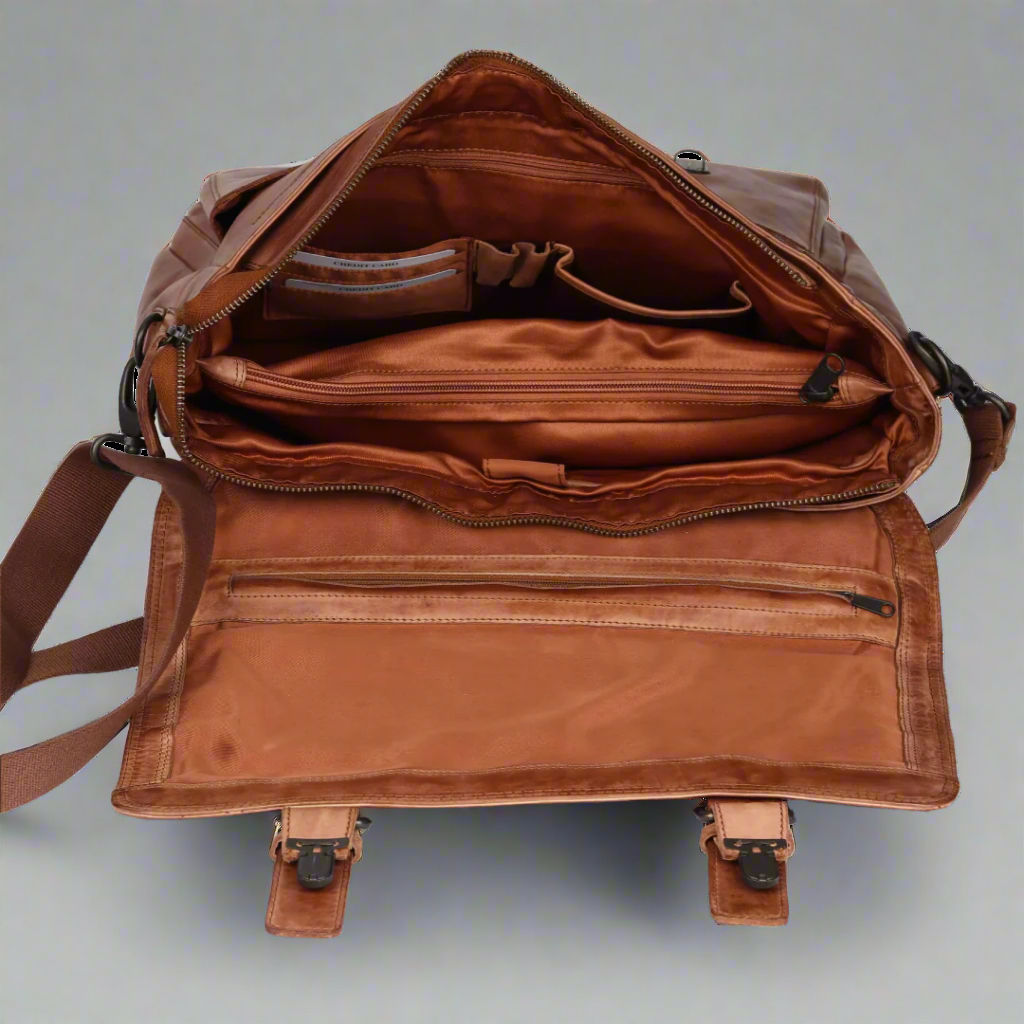 MET Premium Leather Laptop Bag. Messenger Briefcase with Detachable Shoulder Strap
