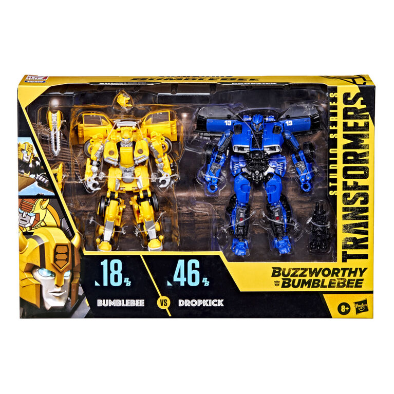 Transformers Toys Buzzworthy Bumblebee Studio Series Deluxe Class 18BB Bumblebee vs. 46BB Dropkick