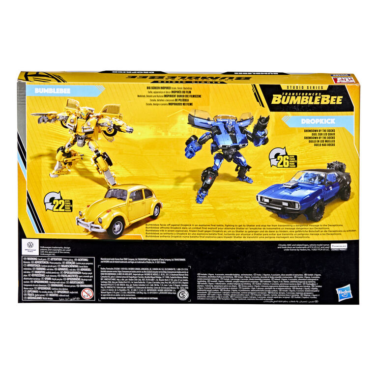 Transformers Toys Buzzworthy Bumblebee Studio Series Deluxe Class 18BB Bumblebee vs. 46BB Dropkick