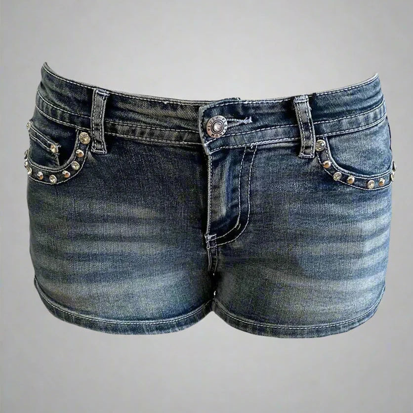 Bus Stop Women's Rhinestone Skull Wing Denim Shorts