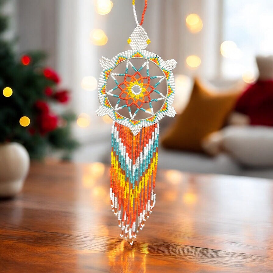 White and Turquoise Tribal Beaded Dreamcatcher