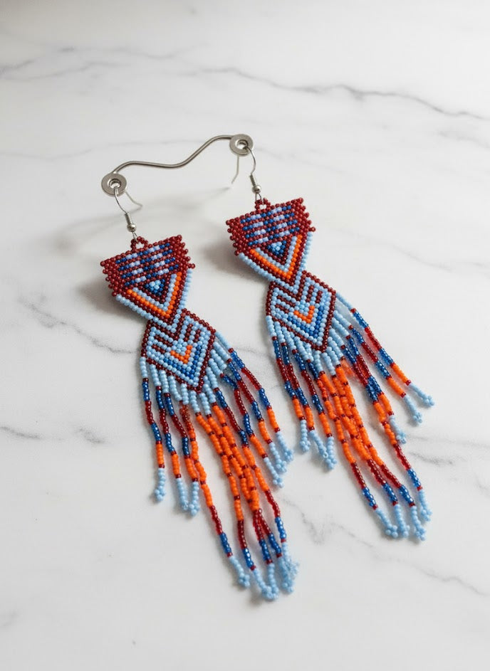 Red and Orange Sunset Path Beaded Earrings