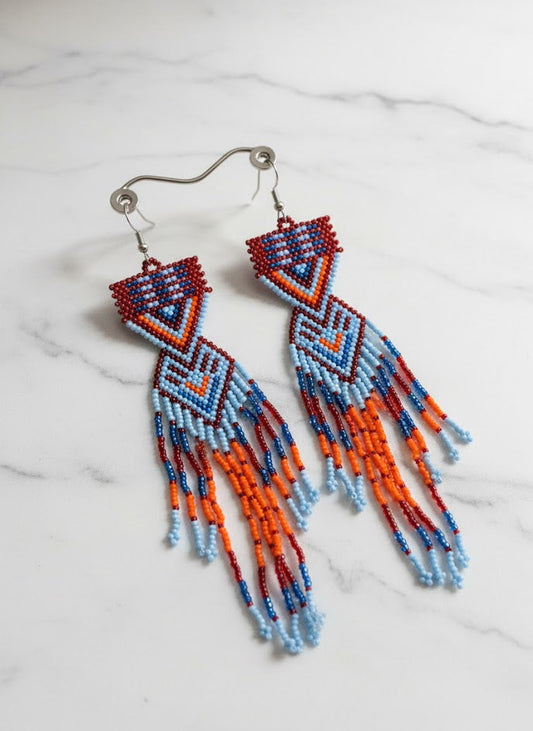 Red and Orange Sunset Path Beaded Earrings