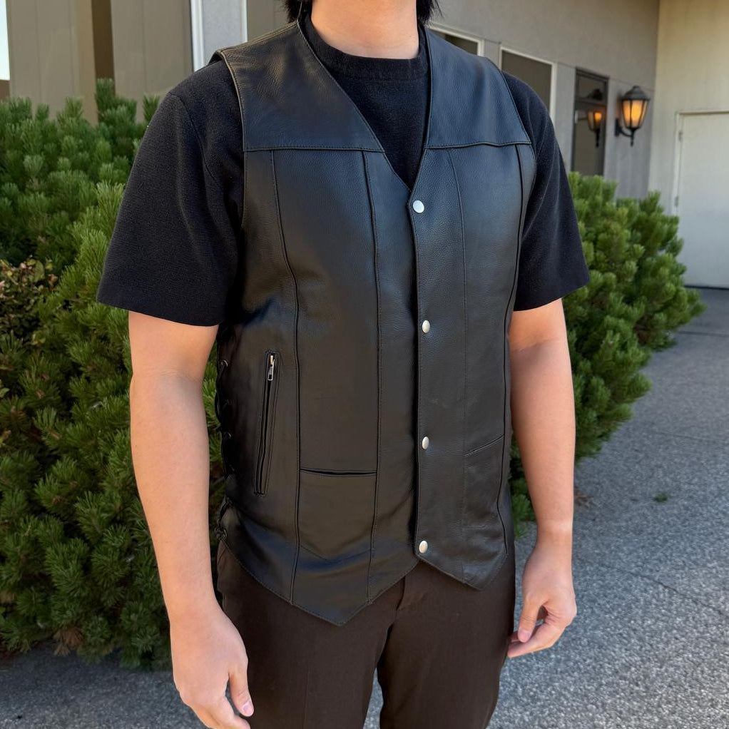 Open Road Men's 10 Pocket Leather Vest | Genuine Cowhide Vest
