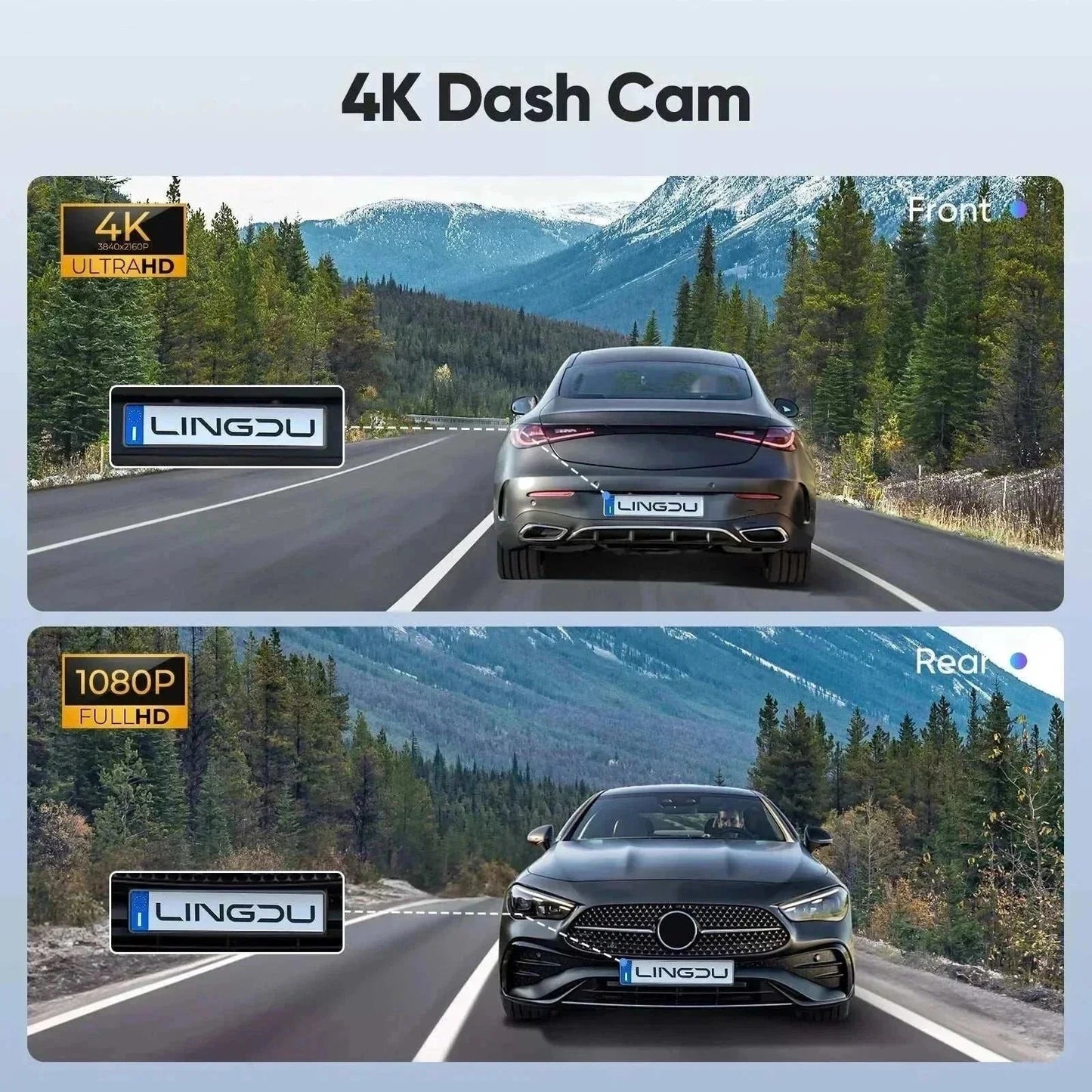 lingdu d600 4k dash cam front and rear