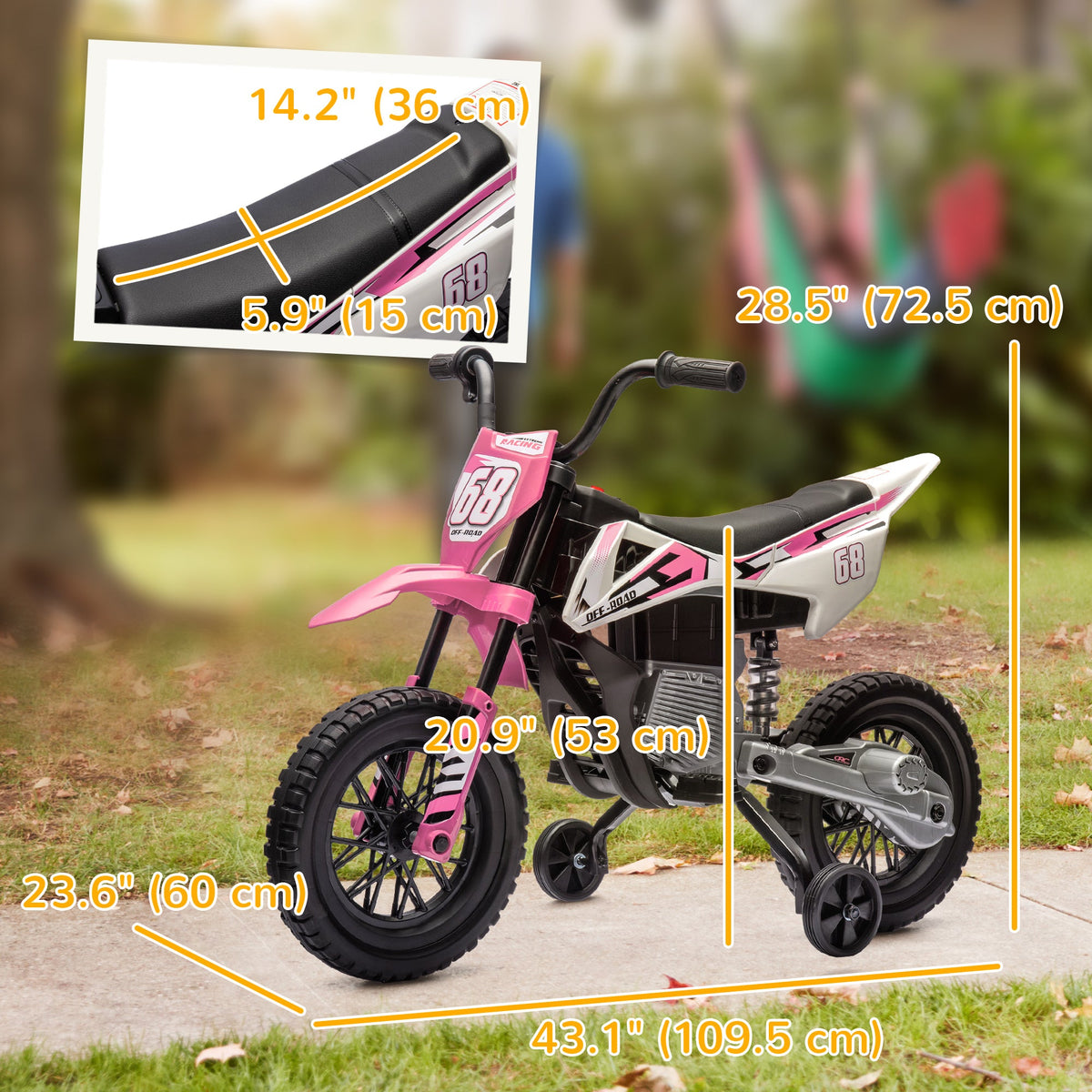 12V Kids Dirt Bike, Electric Motorcycle with Twist Grip Throttle, Training Wheels, Rear Suspension & Music, Blue