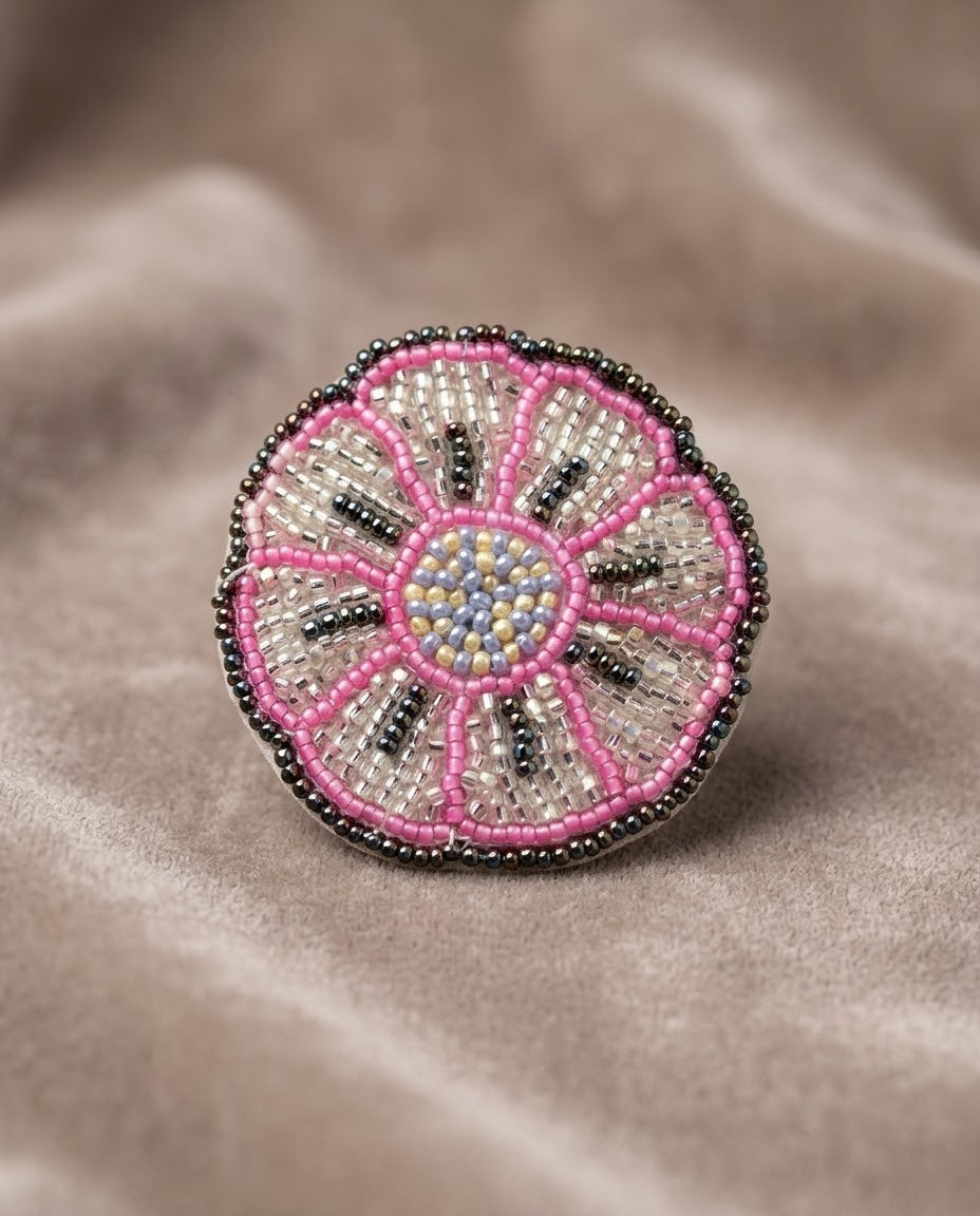 White Beaded Flower Barrette