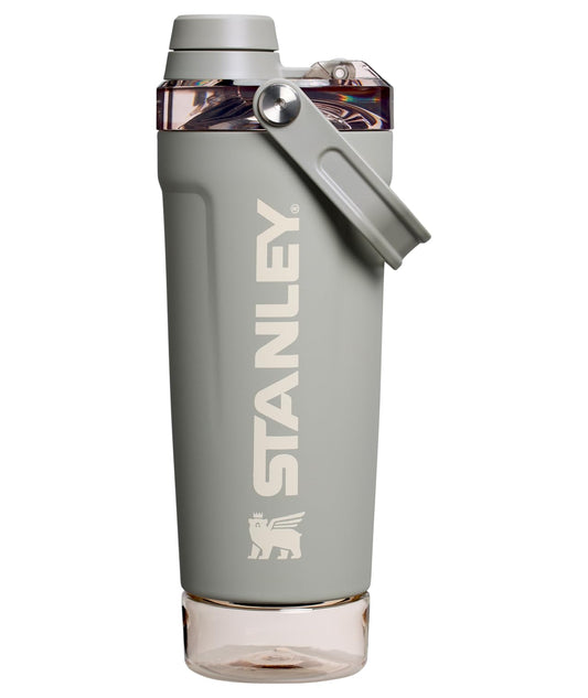 STANLEY Vitalize Shaker Bottle 20 oz | Leakproof Insulated Stainless Steel Shaker Cup | Base Storage and Twist On Fast Flow Lid | Protein Shakes and Pre Workout Powder | BPA-Free | Sage Grey 🍁 All In One Marketplace Canada