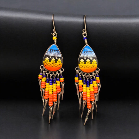 OldTribes™ Small Sized Southwestern Yellow and Blue Teardrop Earrings