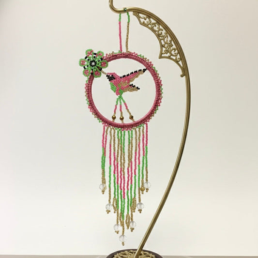 Pink and Green Native Beaded Hummingbird