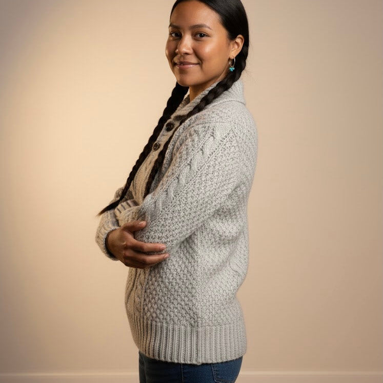 Grey Cayambe Alpaca Cable Knit Sweater
