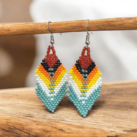 OldTribes. Turquoise Beaded Feather Drop Earrings