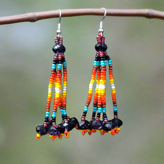Purple Six-Strand Beaded Cascade Earrings