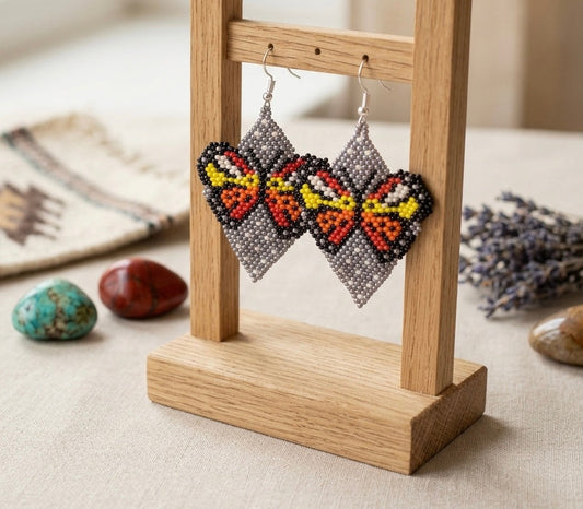 Butterfly Beaded Earrings (Grey)