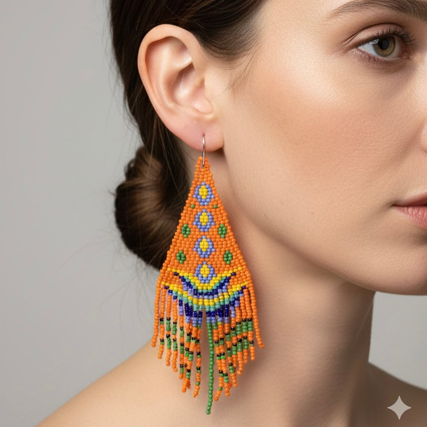 Orange Flame Blossom Drop Earrings