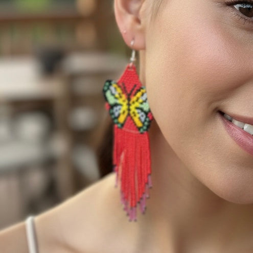 Red Beaded Dancing Wing Earrings
