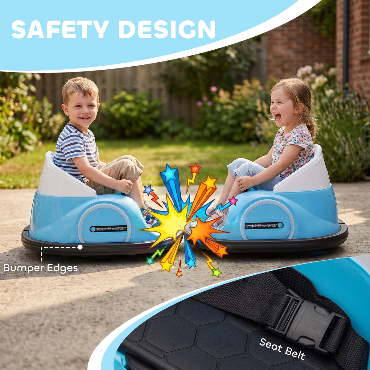 12V Bumper Car for Toddlers, Ride On Car with 360 Degree Remote Control, Lights Music Horn, for 1.5-5 Years, Light Blue