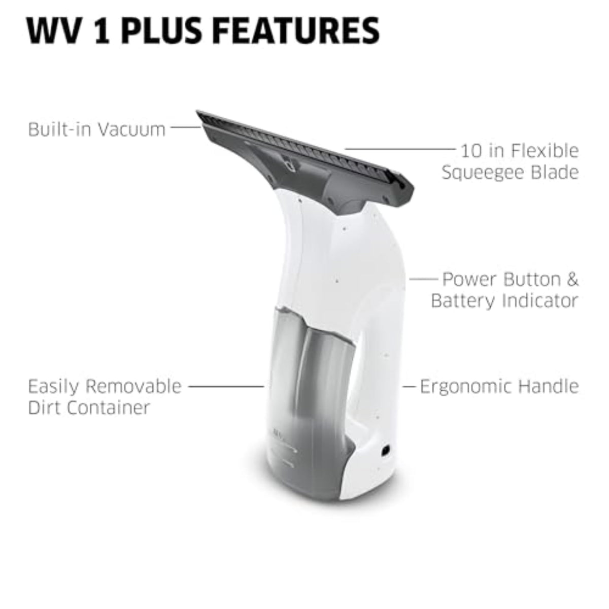 Kärcher WV1 Plus - 2-in-1 Electric Window Vacuum Squeegee - Cleans Showers, Mirrors, Glass, and Countertops - 10 in. Squeegee Blade - White 🍁 All In One Marketplace Canada