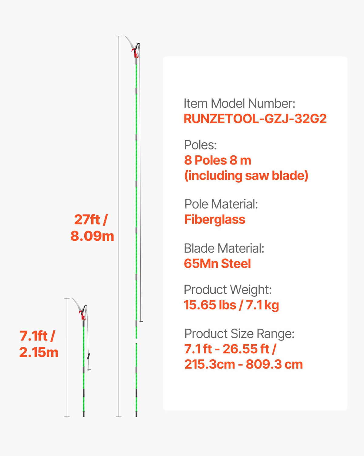 VEVOR Manual Pole Saw, 3.87-27 ft Extendable Pole Tree Pruner with Scissors, Sharp 65Mn Steel Blade, Lightweight Fiberglass Handle Pole, for High Branch Trimming, Pruning Tool for Palms and Shrubs 🍁 All In One Marketplace Canada