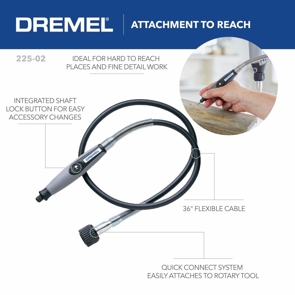 Dremel Flex Shaft Rotary Tool Attachment with Comfort Grip and 36” Long Cable-Engraver, Polisher, and Mini Sander-Ideal for Detail Metal Engraving, Wood Carving, and Jewelry Polishing, 225-02, Grey 🍁 All In One Marketplace Canada