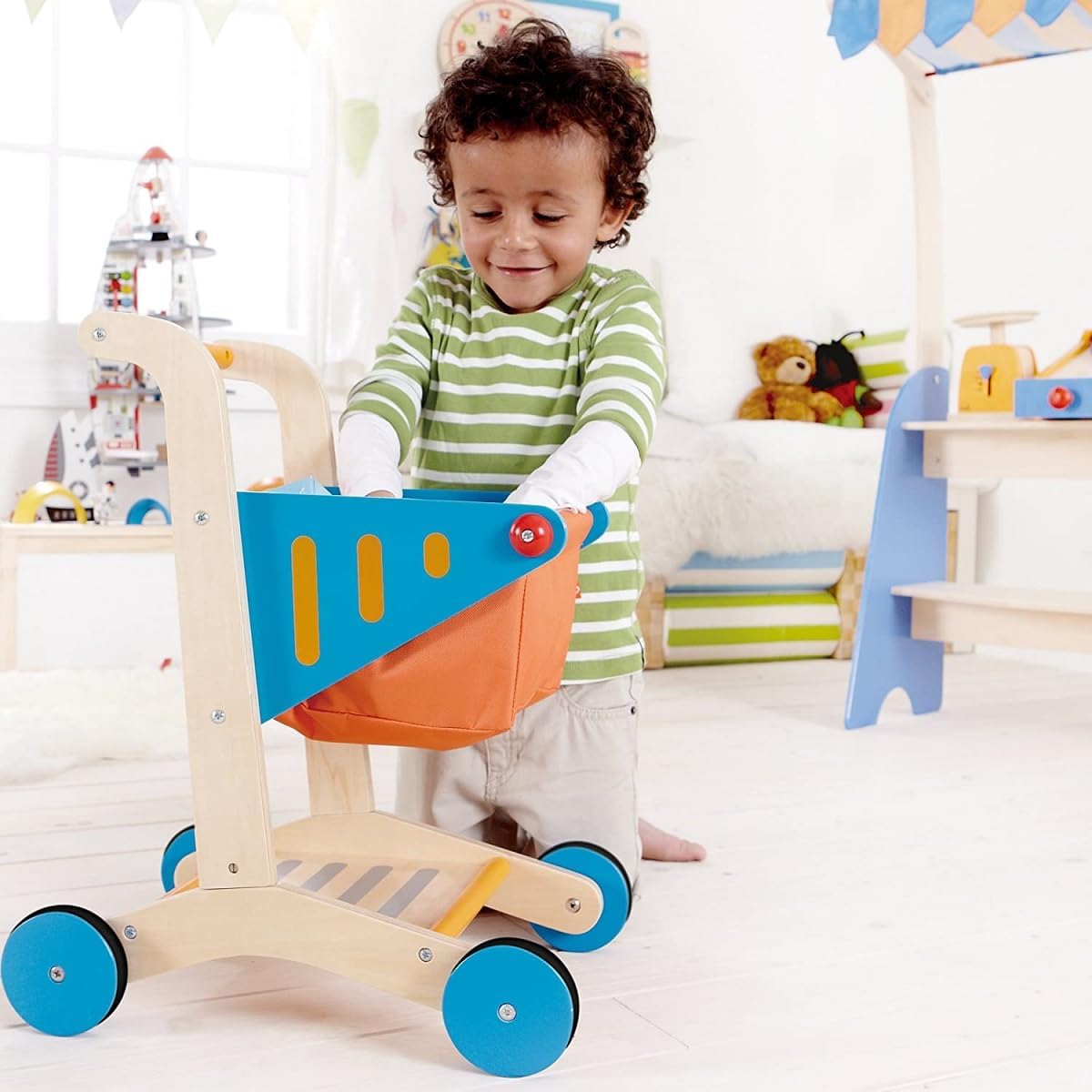 Hape Wooden Shopping Cart for Kids with Wheels