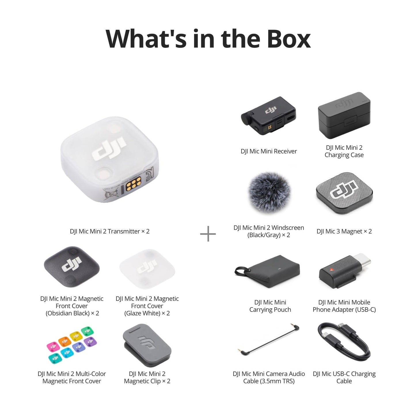 DJI Mic Mini 2 (2 TX + 1 Standard RX + Charging Case), Lavalier Wireless Vlogging Mic for iPhone/Android/Camera, Bluetooth Microphone, Noise Cancelling, 48h Battery, Multi-Color Cover 🍁 All In One Marketplace Canada