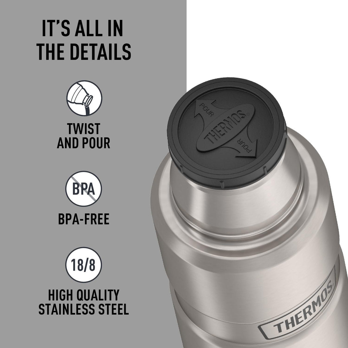 THERMOS Stainless King Beverage Bottle, 16oz, Matte Steel 🍁 All In One Marketplace Canada