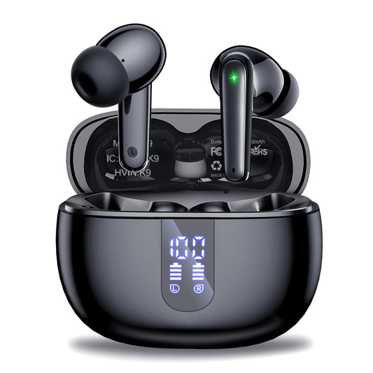 Wireless Earbuds, Bluetooth 5.3 Headphones with HiFi Stereo Sound,40H Playtime with LED Power Display Charging Case, IPx7 Waterproof in-Ear Earphone with Mic for Phone Computer Laptop,Black 🍁 All In One Marketplace Canada
