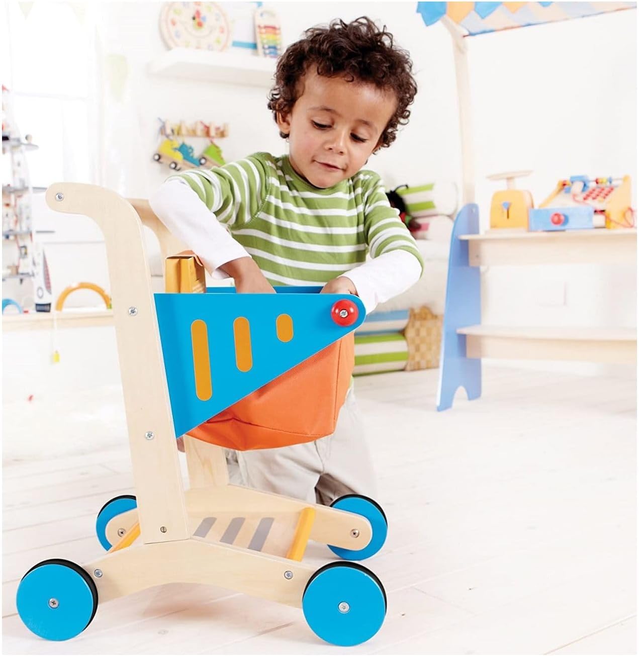 Hape Wooden Shopping Cart for Kids with Wheels