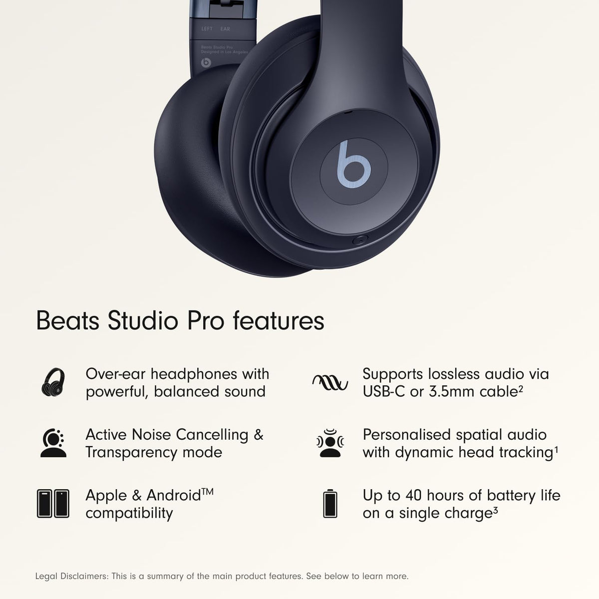 Beats Studio Pro - Wireless Bluetooth Noise Cancelling Headphones - Personalized Spatial Audio, USB-C Lossless Audio, Apple & Android Compatibility, Up to 40 Hours Battery Life - Navy 🍁 All In One Marketplace Canada