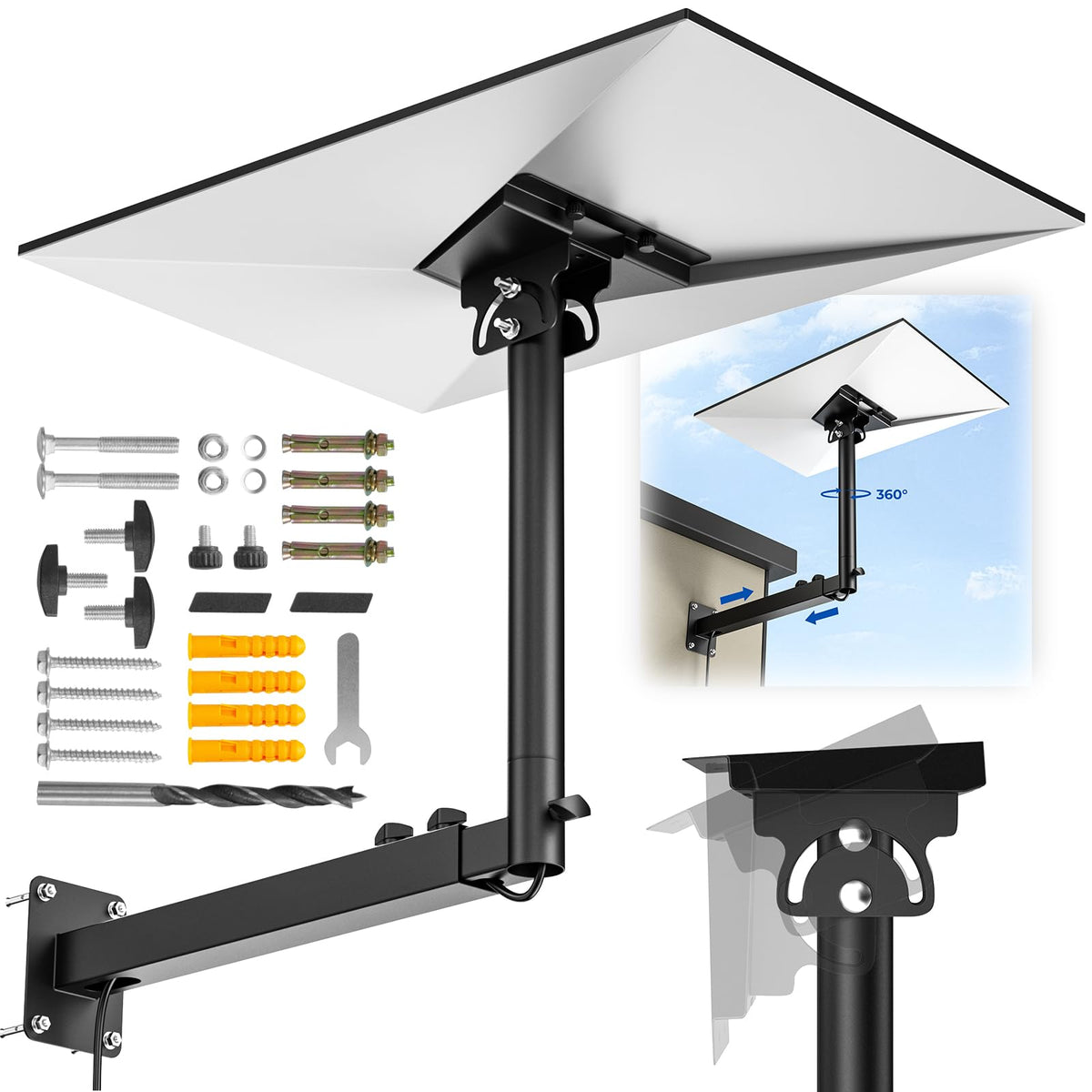 Starlink Mount, 360°Adjustable Starlink Gen 3 Mount Telescoping Support Arm with Pipe Adapter, Rustproof, Weatherproof for Concrete Walls/Wood Walls, Easy Installation for Starlink Standard 4/4X/V3 🍁 All In One Marketplace Canada
