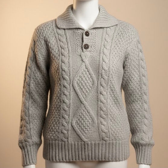Grey Cayambe Alpaca Cable Knit Sweater