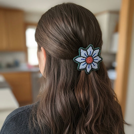 Blue Beaded Flower Barrette