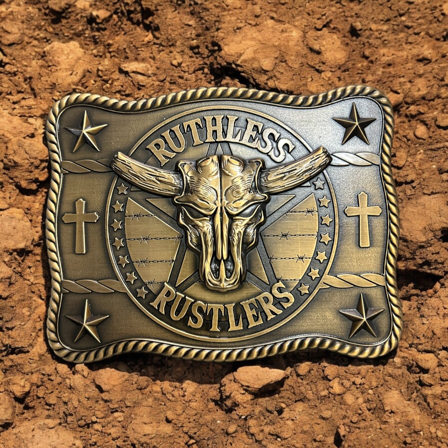Ruthless Rustlers Marshal Belt Buckle | Antique Gold