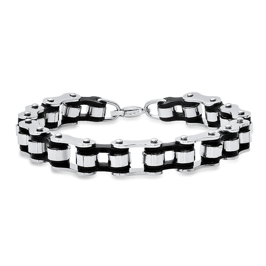 Men’s Stainless Steel Bicycle Chain Industrial Two-Tone Gear Biker Bracelet