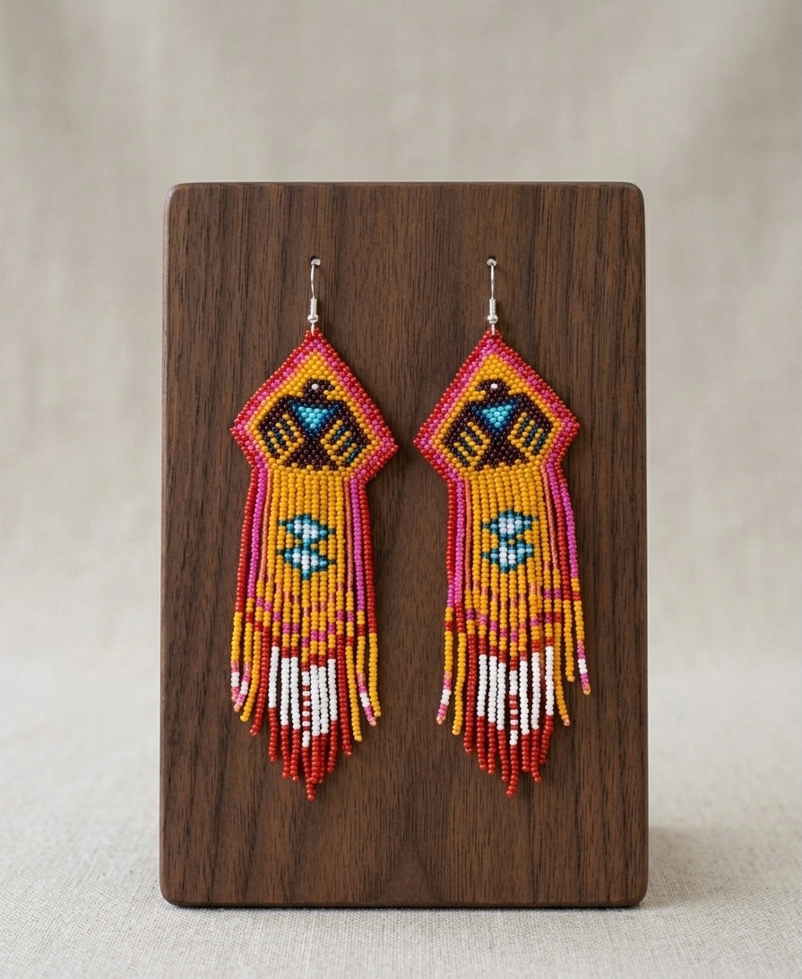 Beaded thunderbird earrings yellow