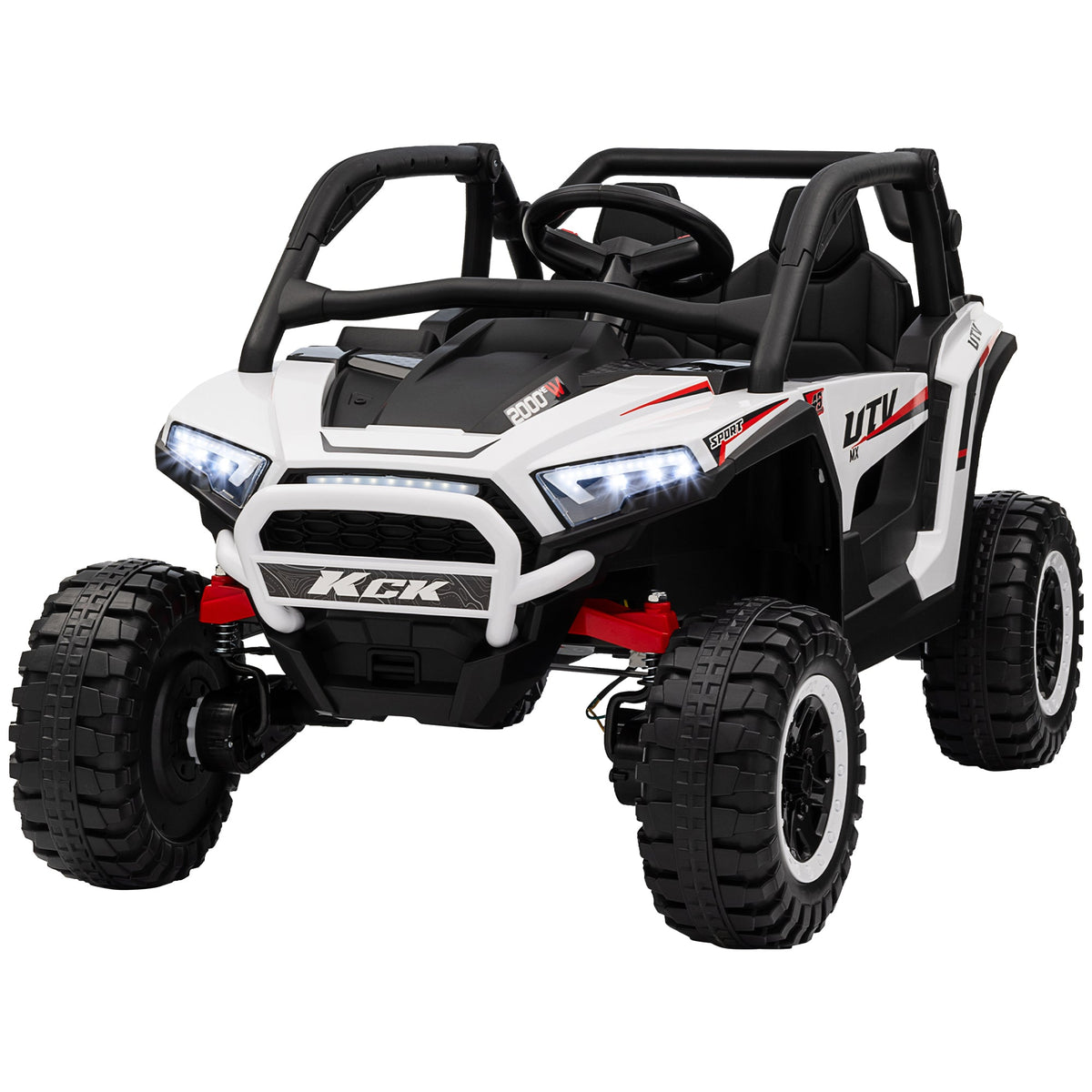 2 Seater 24V 7AH Ride on Truck, Electric Car for Kids w/ Spring Suspension, Remote Lights, Horn, Music, Blue