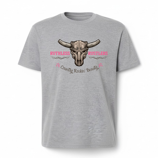 Ruthless Rustlers Country Rockin Beauty Youth T-Shirt | Grey