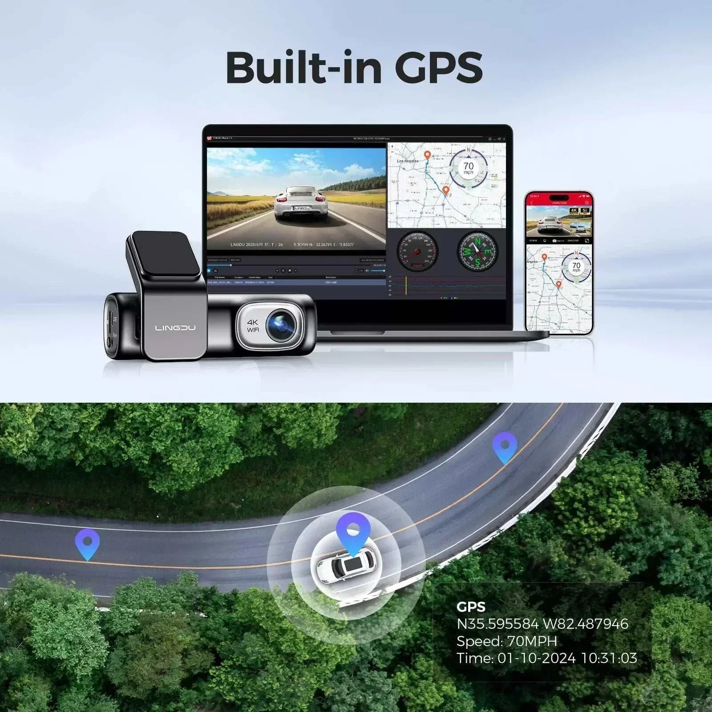 lingdu d600 4k dash cam front and rear