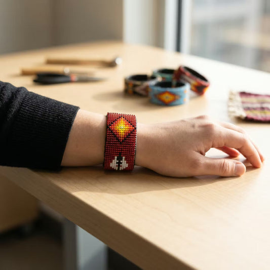 Beaded Cuff Bracelet(Red)