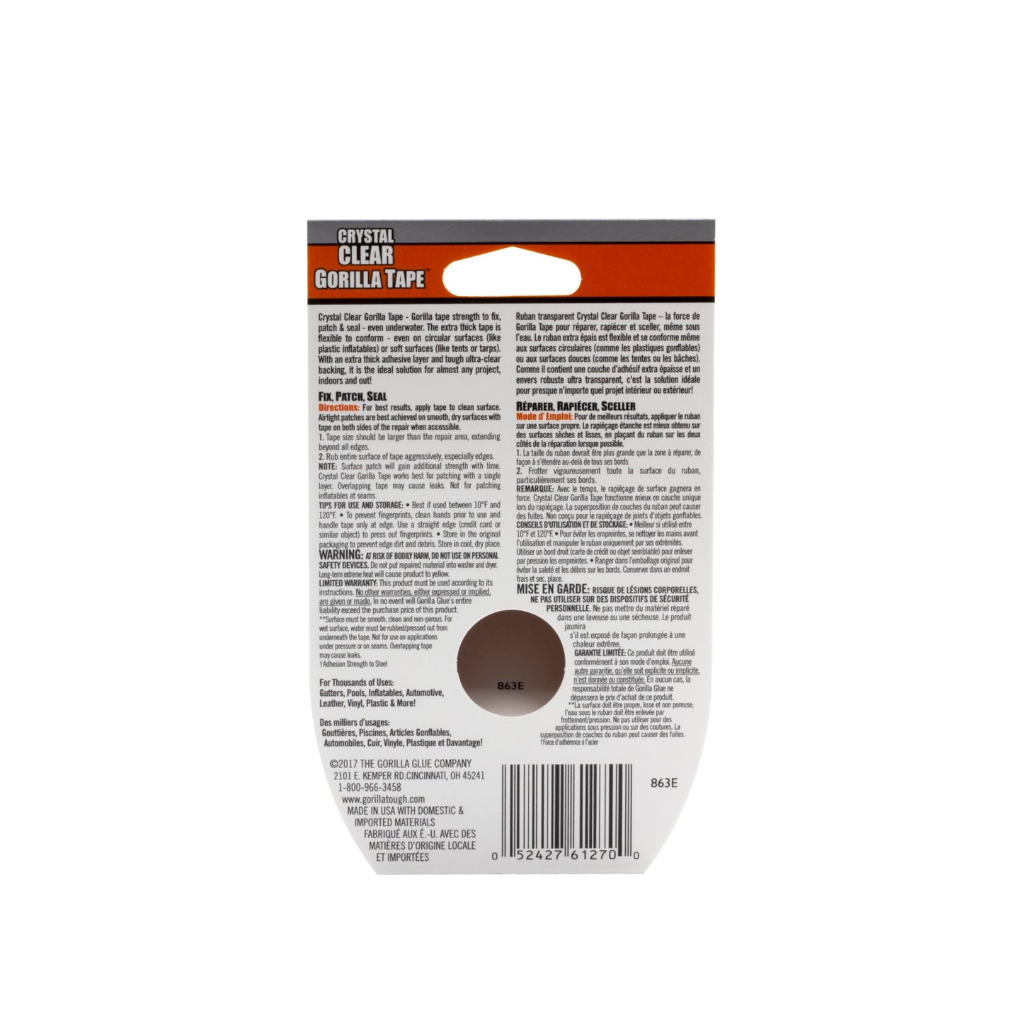 Gorilla Crystal Clear Tape, Duct, Utility, Non-Yellowing, Heavy Duty, Extra Thick Adhesive, Flexible, UV Temperature Resistant, 1.88 in x 27 ft, (Pack of 1), 6127002 🍁 All In One Marketplace Canada