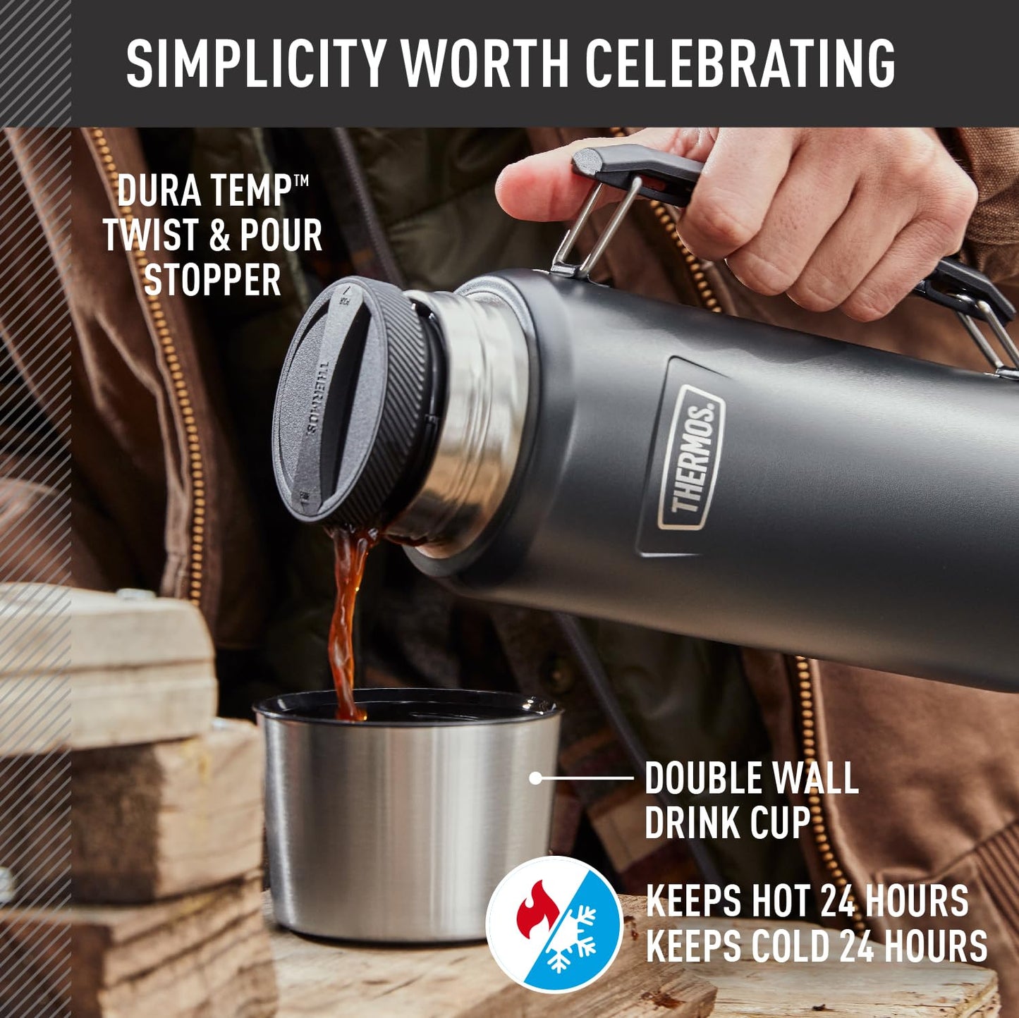 THERMOS, ICON Series, Stainless Steel Beverage Bottle, Granite, 1.2 L 🍁 All In One Marketplace Canada