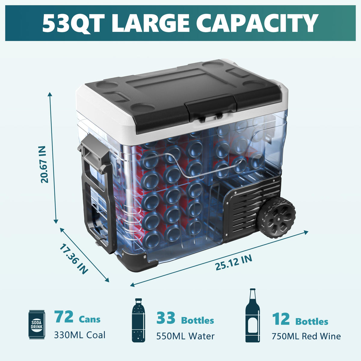 EUHOMY 12 Volt Refrigerator, 53QT(50L) Electric Cooler, Portable Freezer 12V/24V DC 100-240V AC, 12V Fridge -4℉~68℉, 12V Cooler with Wheels & 2 Baskets for Travel,Camping,Truck,Boat 🍁 All In One Marketplace Canada
