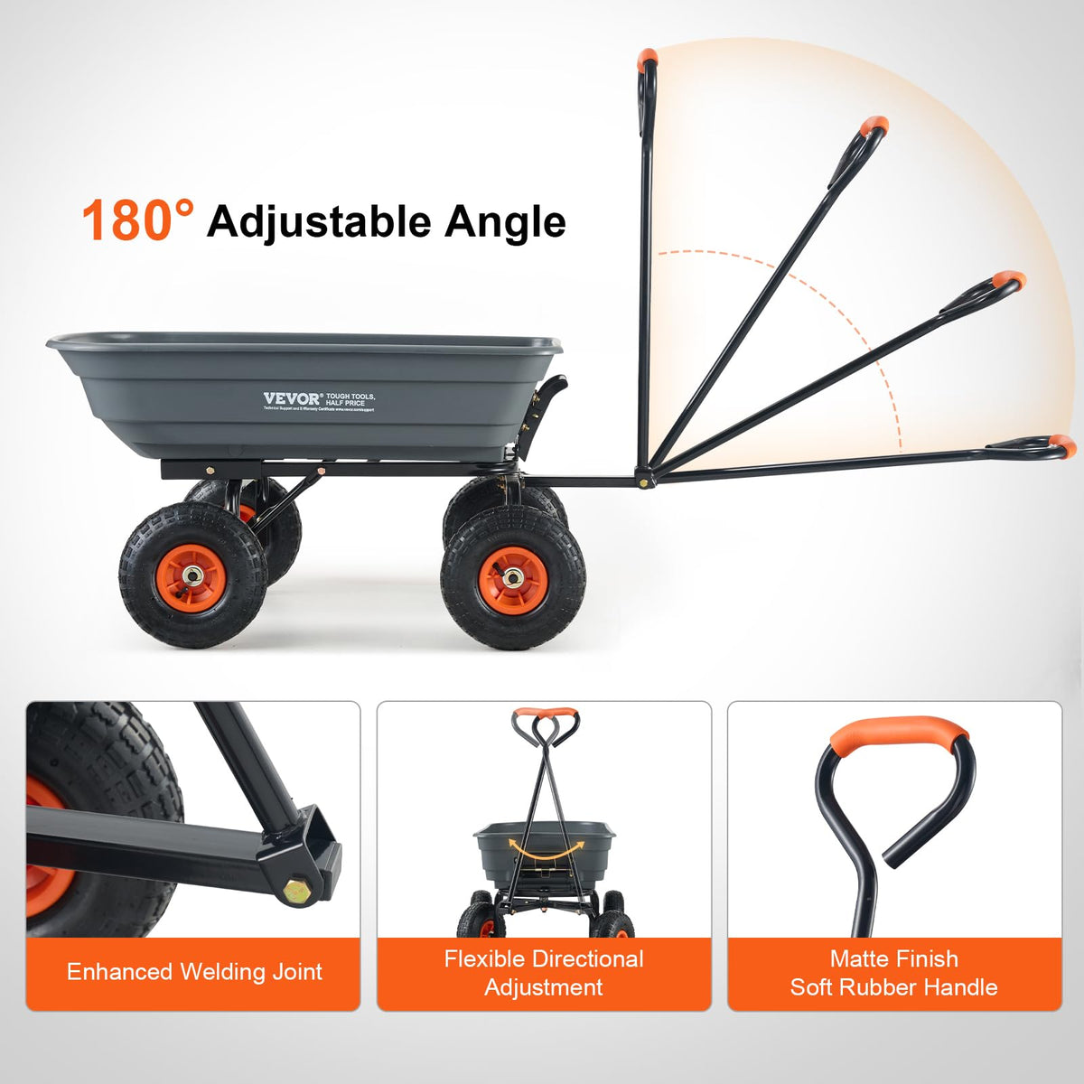 VEVOR Dump Cart, Poly Garden Dump Cart with Easy to Assemble Steel Frame, Dump Wagon with 2-in-1 Convertible Handle, Utility Wheelbarrow 600 lbs Capacity, 10 inch Tires 🍁 All In One Marketplace Canada