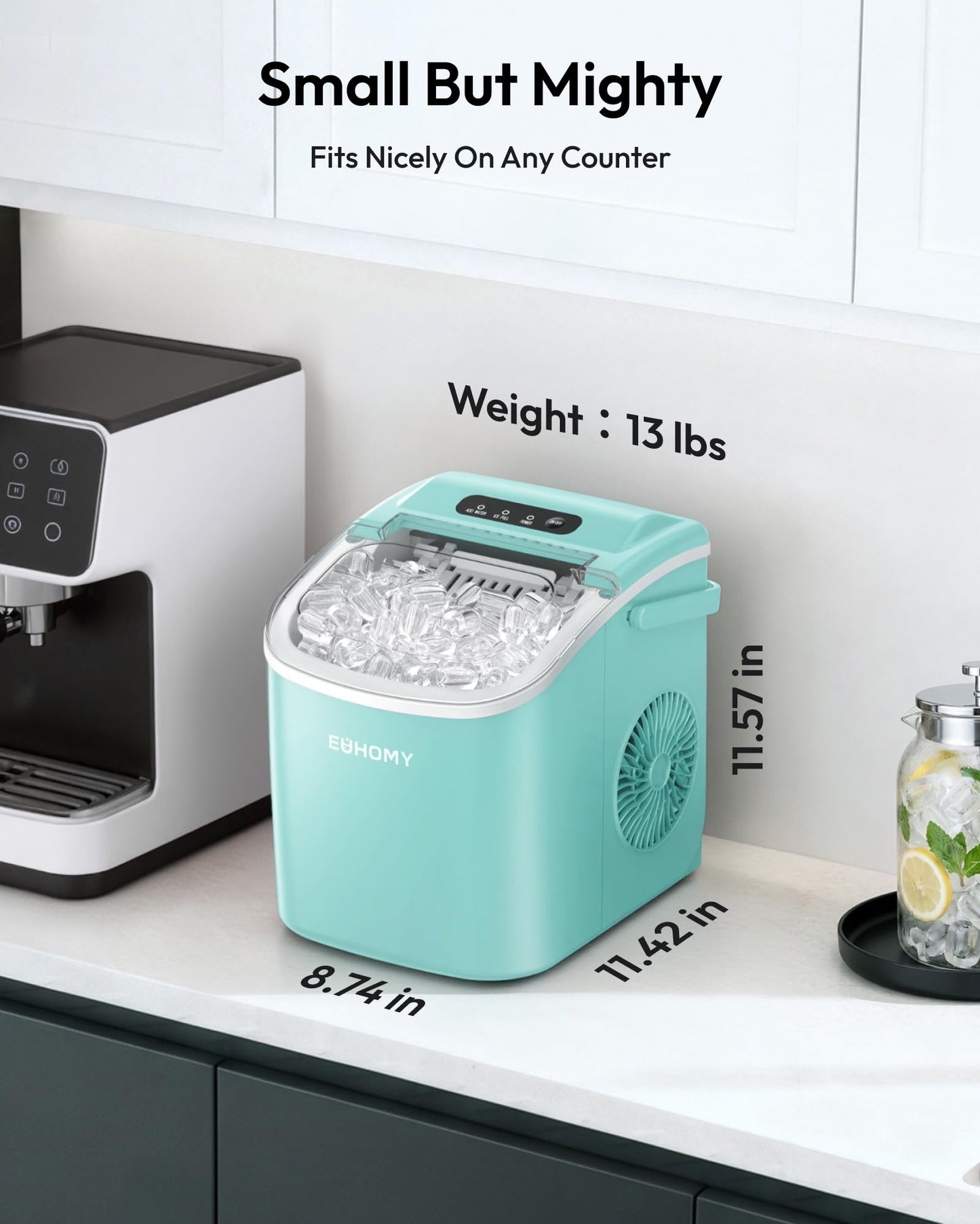 EUHOMY Countertop Ice Maker Machine with Handle, 26lbs Per Day, 9 Ice Cubes Ready in 6 Mins, Auto-Cleaning Portable Ice Maker with Basket and Scoop, for Home/Kitchen/Camping/RV (Green) 🍁 All In One Marketplace Canada