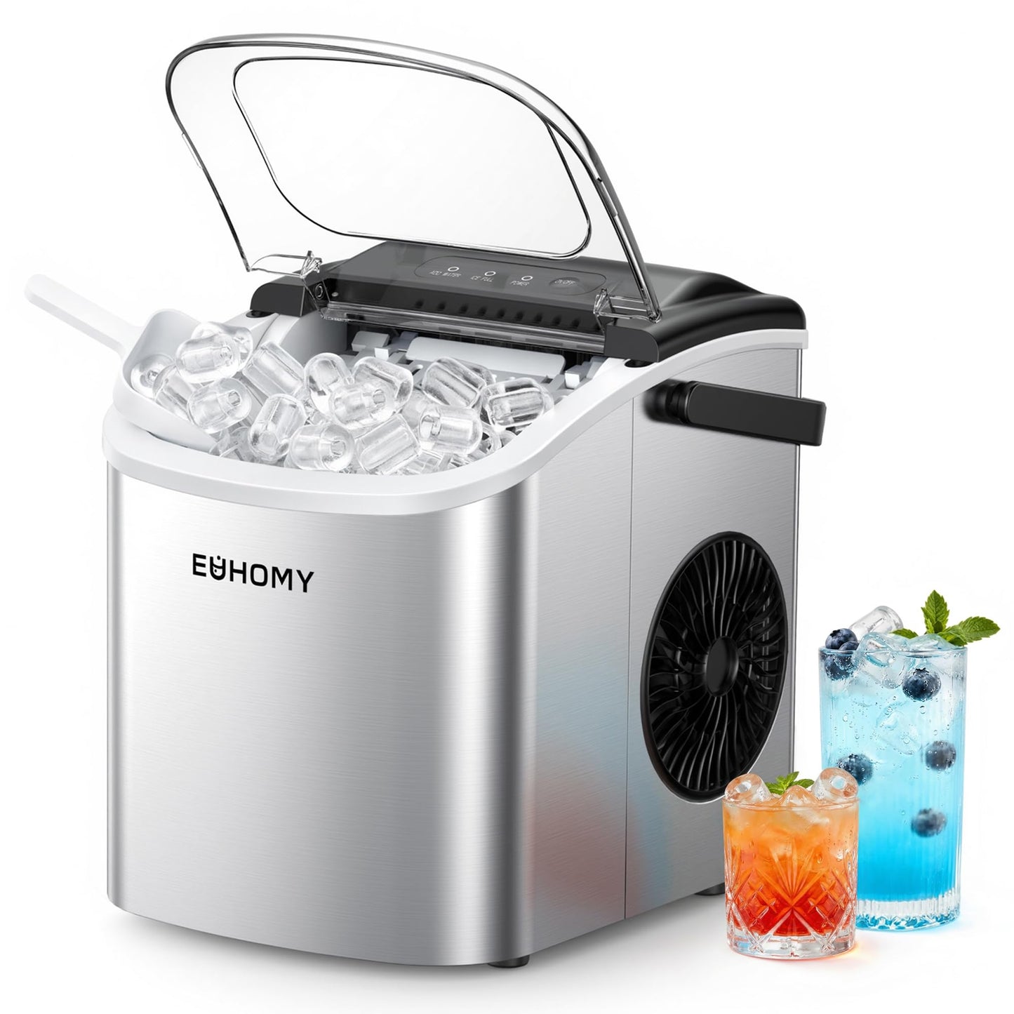 EUHOMY Countertop Ice Maker Machine with Handle, 26lbs Per Day, 9 Ice Cubes Ready in 6 Mins, Auto-Cleaning Portable Ice Maker with Basket and Scoop, for Home/Kitchen/Camping/RV (Silver) 🍁 All In One Marketplace Canada