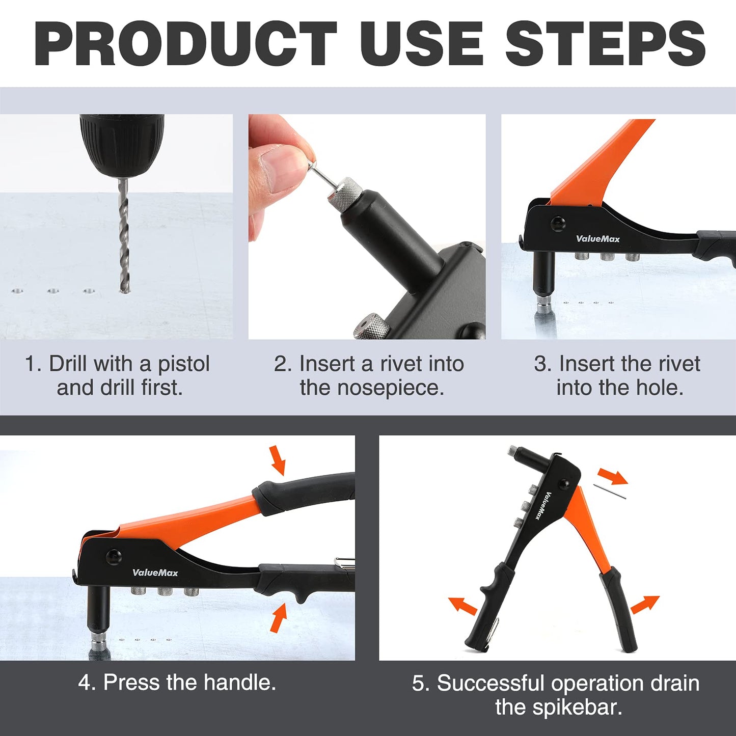 ValueMax 4-in-1 Hand Riveter/Rivet Gun, Pop Rivet Tool Kit with 200 Rivets 🍁 All In One Marketplace Canada