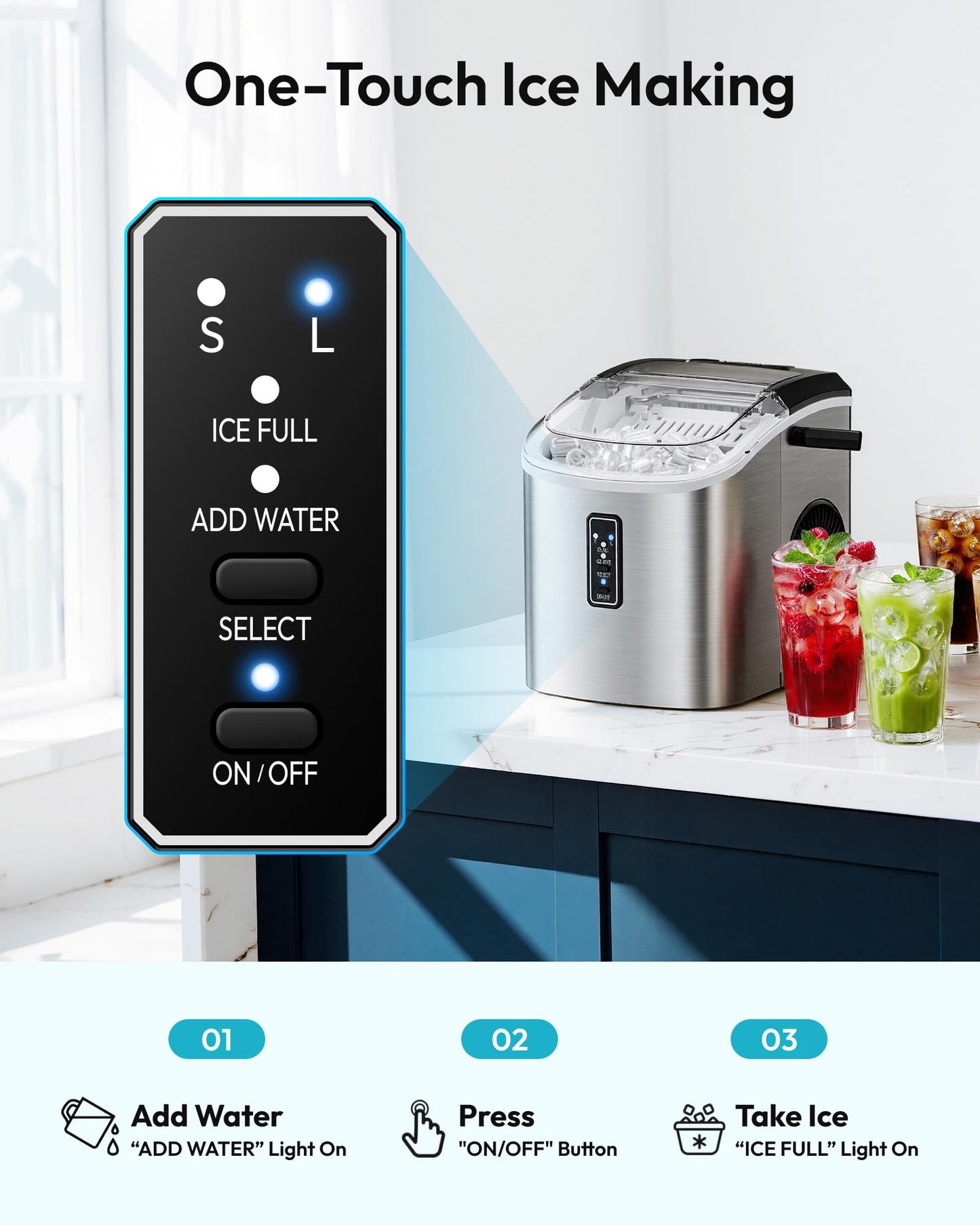 EUHOMY Ice Maker Countertop, 9 Cubes Ready in 6 Mins, 26lbs/24H, Self-Cleaning, Portable Ice Maker Machine with Carry Handle, Basket and Scoop, 2 Sizes of Bullet Ice for Home, Kitchen, Office 🍁 All In One Marketplace Canada